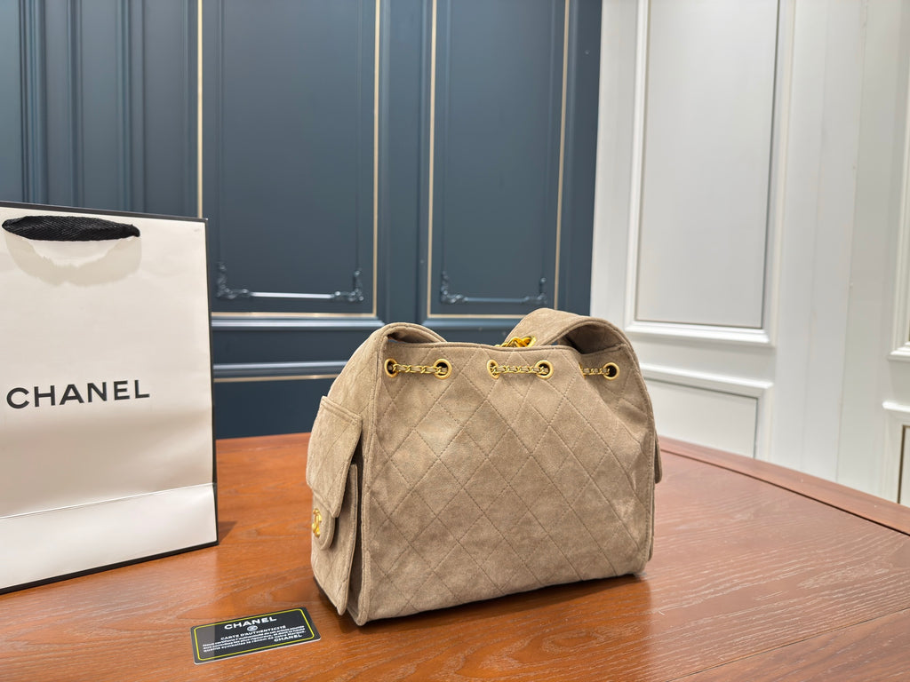 Pre-Order | Quilted Suede Tote Bag – Taupe