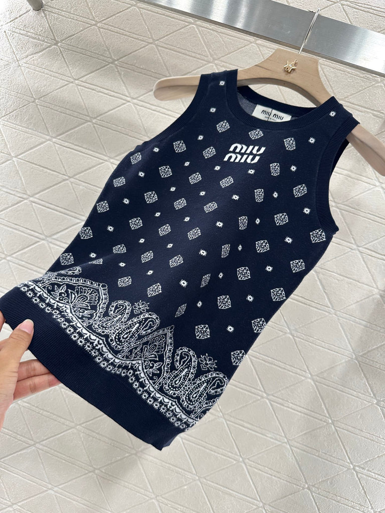 Bandana Knit Tank – Navy & White