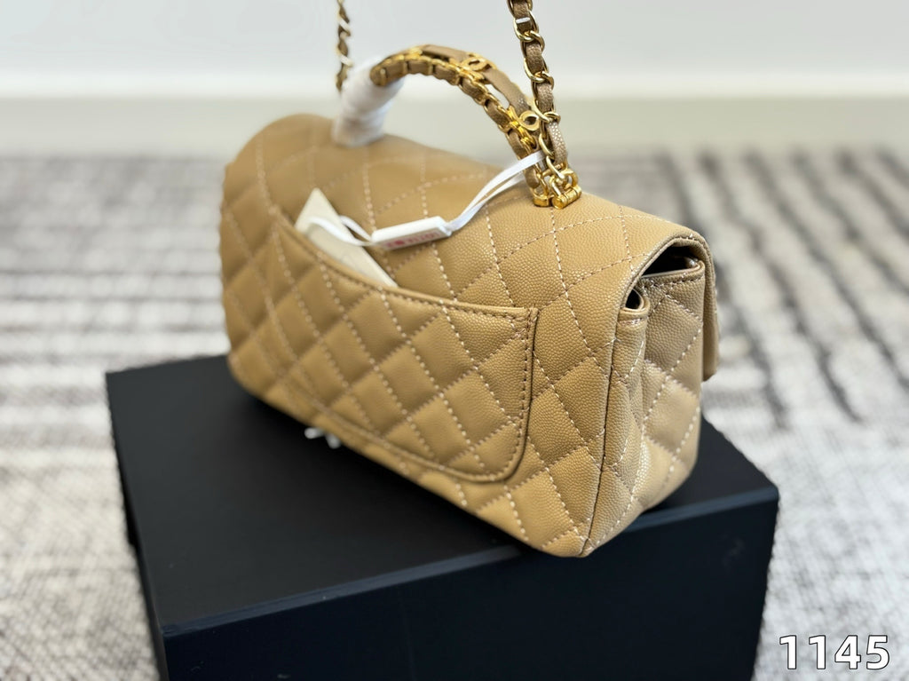 Pre-Order | Beige Top Handle Bag with Gold Chain