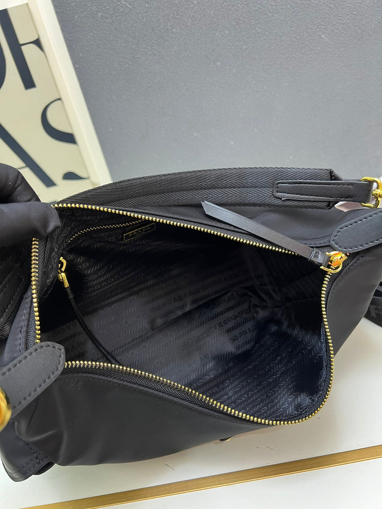 Black Nylon Shoulder Bag with Gold Hardware – Pre-Order