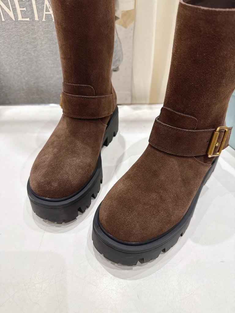 PRE ORDER Brown Suede Buckle Boots